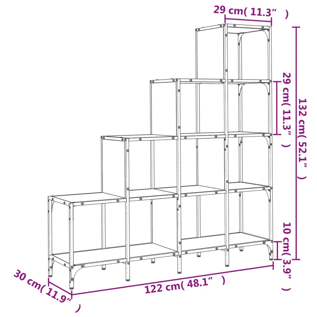 Libreria-Scaffale per Libri-Mobile di Stoccaggio Grigio Sonoma 122x30x132cm Legno Multistrato e Metallo