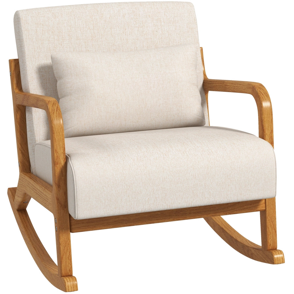 Poltrona a dondolo 64.5x92x81.5 cm con supporto lombare rimovibile in legno bianco crema