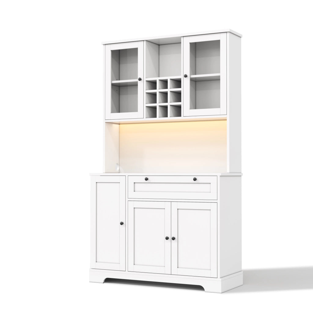 Credenza buffet con illuminazione LED RGB; prese USB e AC; 180 x 105 x 40 cm; bianco; in MDF