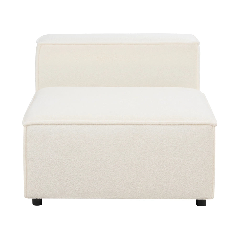 Divano moderno a 3 posti con ottomana Gambe nere Rivestimento in tessuto bouclè bianco Soggiorno moderno