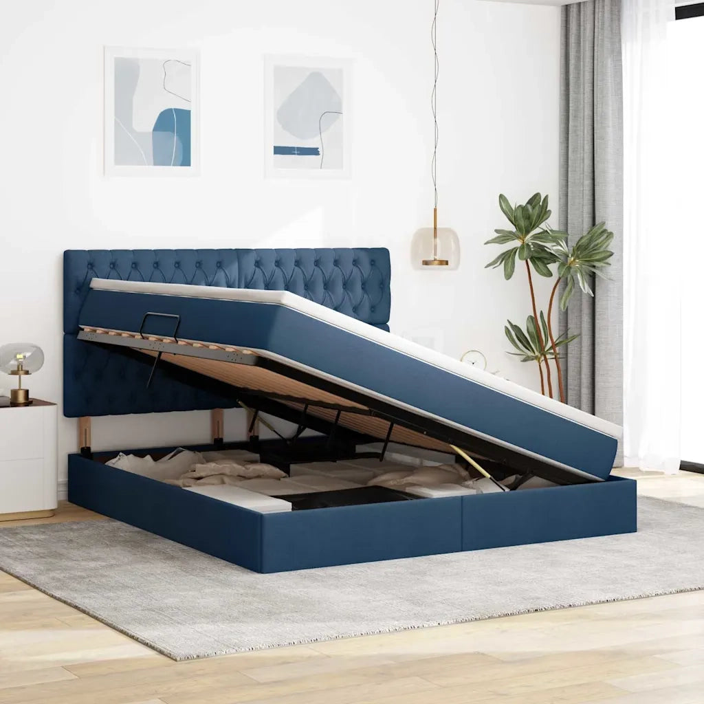 Letto con contenitore e materasso Blu 160 x 200 cm Poliestere
