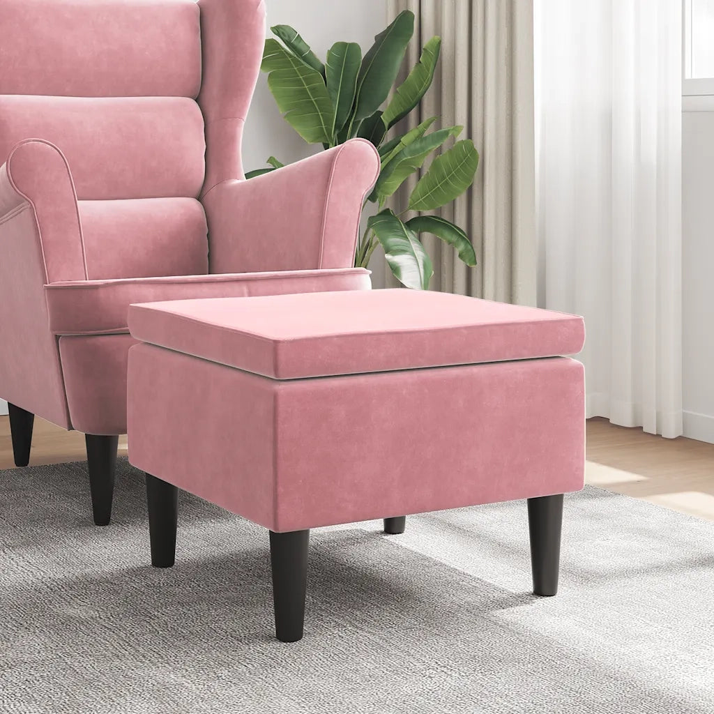 Poggiapiedi con Gambe in Legno Rosa in Velluto 329440