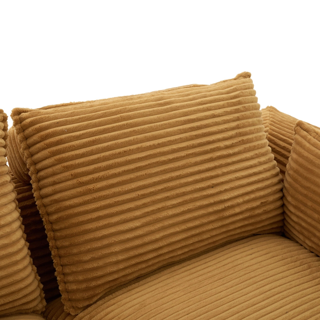 Divano modulare 256x161x75 cm con pouf e tasche laterali in velluto a coste arancione