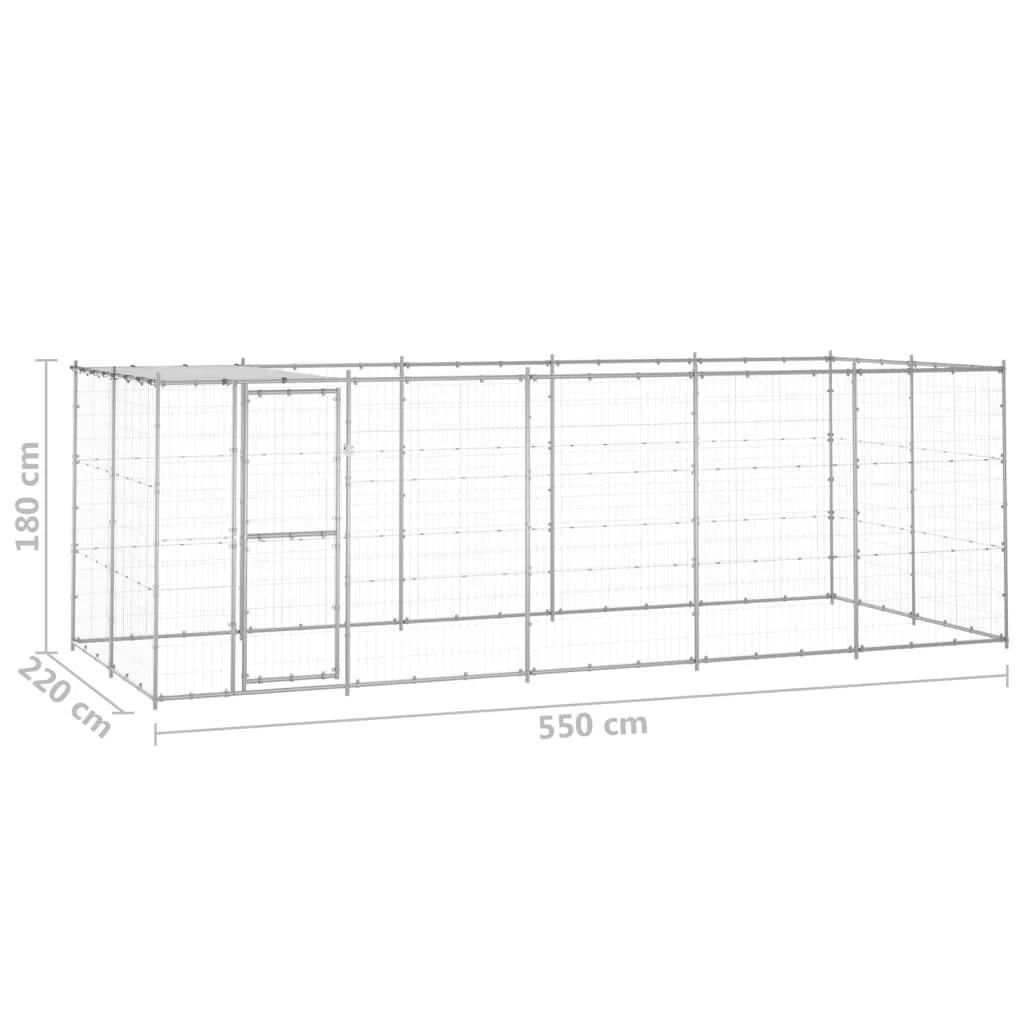 Recinto per animali da esterno per cani in acciaio zincato con tetto 12,1 m² 02_0000433