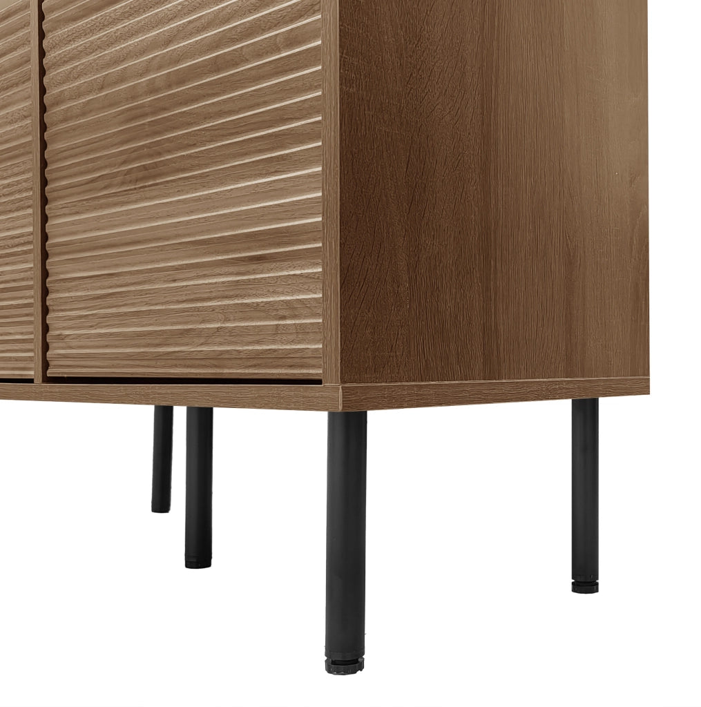 Credenza multifunzione con vetrina in vetro; 4 cassetti nascosti e ripiani; finitura noce