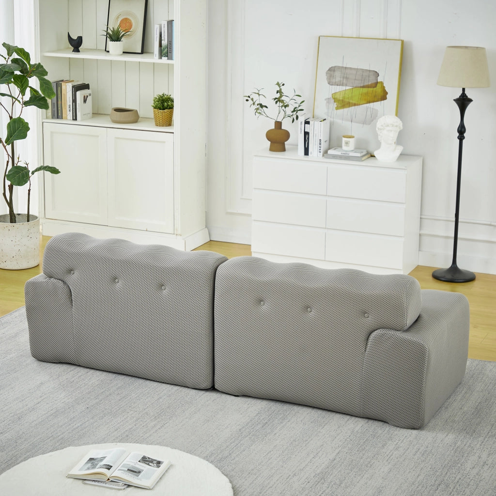 Divano a 2 posti 224x104x66 cm con seduta profonda; in tessuto grigio
