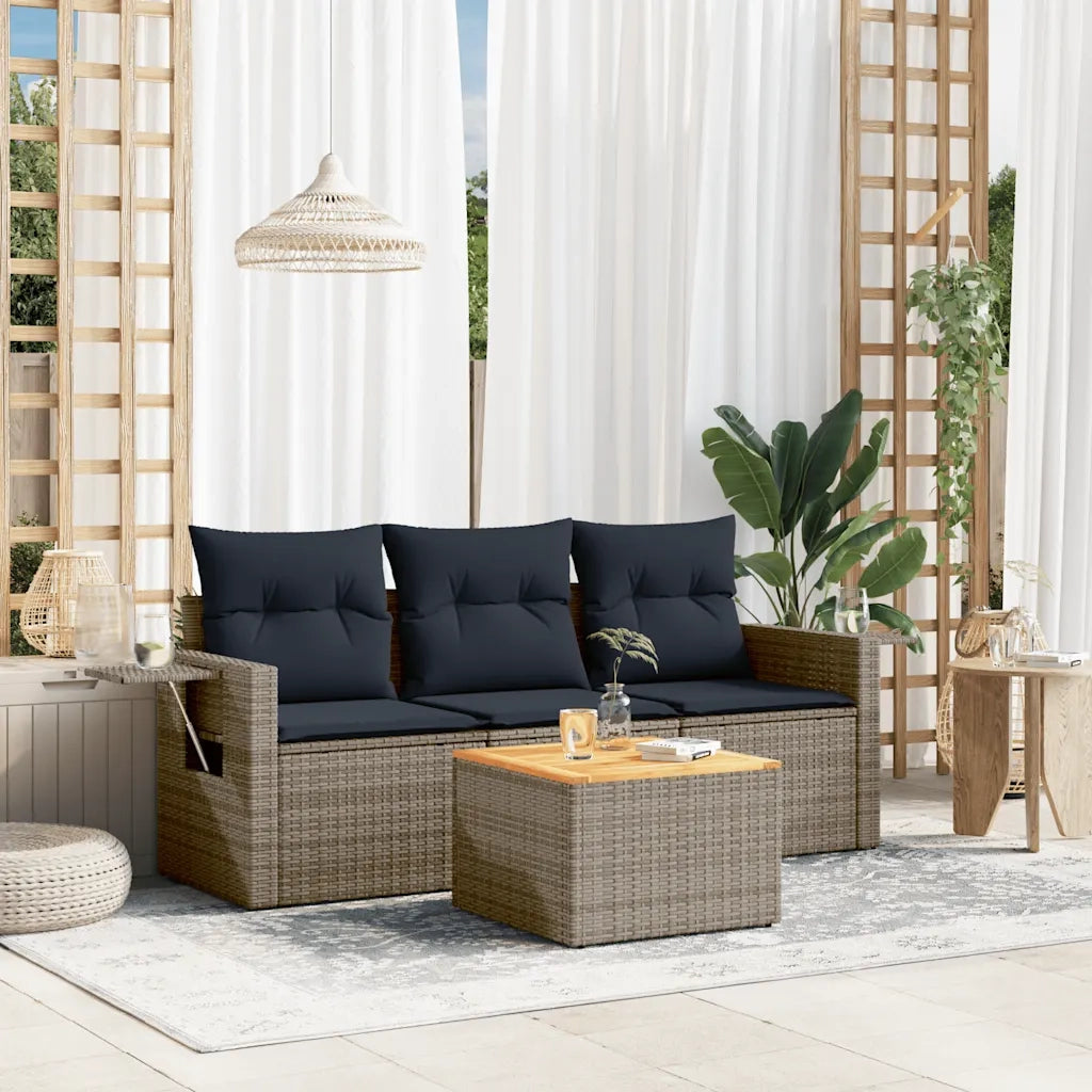 Salotto da Giardino-Set Divani da Giardino 4 pz con Cuscini Grigio in Polyrattan 554499