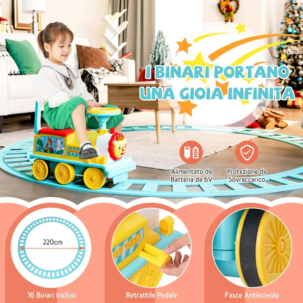 Trenino Elettrico per Bambini, Treno Giocattolo con 16 Pezzi di Binari, con Luci e Suoni, Scatola di Stoccaggio, Regalo per Bambini Anni 3+ (Blu)