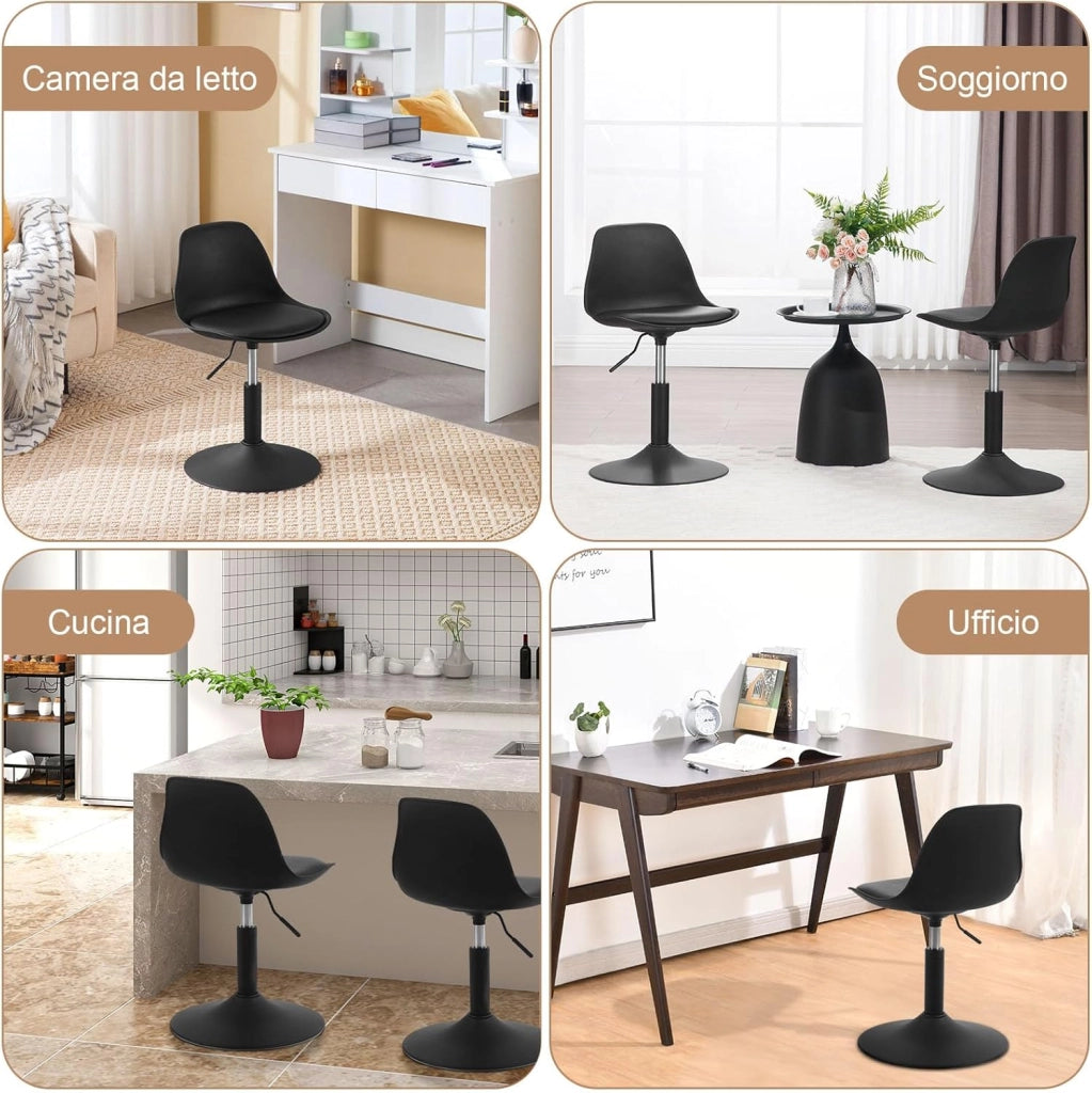 Sgabello con Schienale Moderno Sedia da Cucina Girevole a 360° Altezza Regolabile Senza Braccioli in PU Altezza della Sedia 39,5cm-50,5cm Nero BH304sz-1