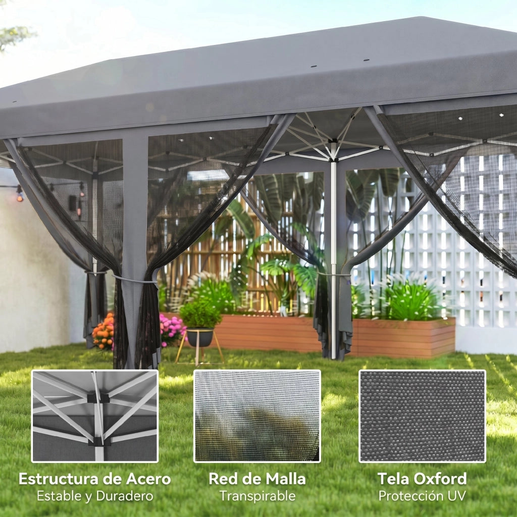 Gazebo Pieghevole 6x3 m con Pareti Laterali Rete Anti-UV ¨C Zephmum ¨C Grigio