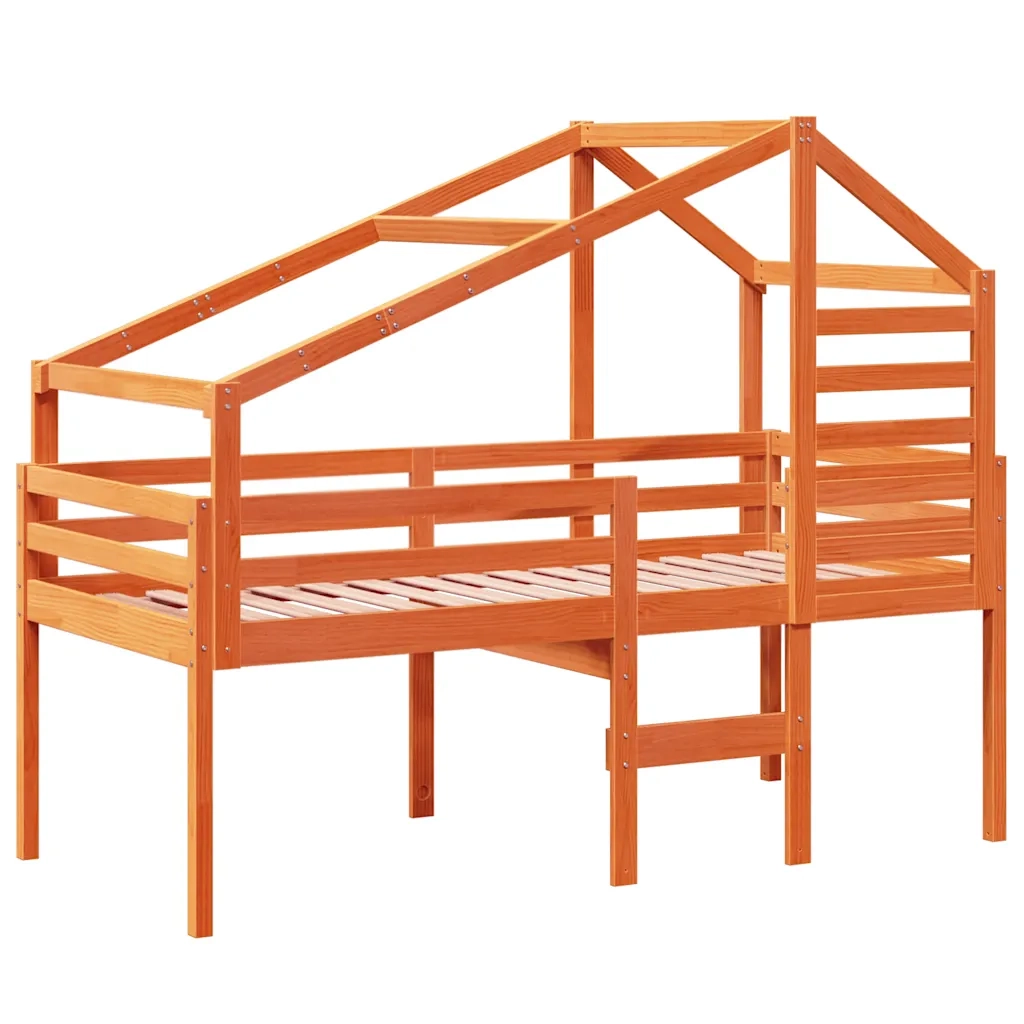 Letto singolo | Letto per adulti | Letto a Soppalco con Tetto Cera 75x190cm Legno Massello di Pino