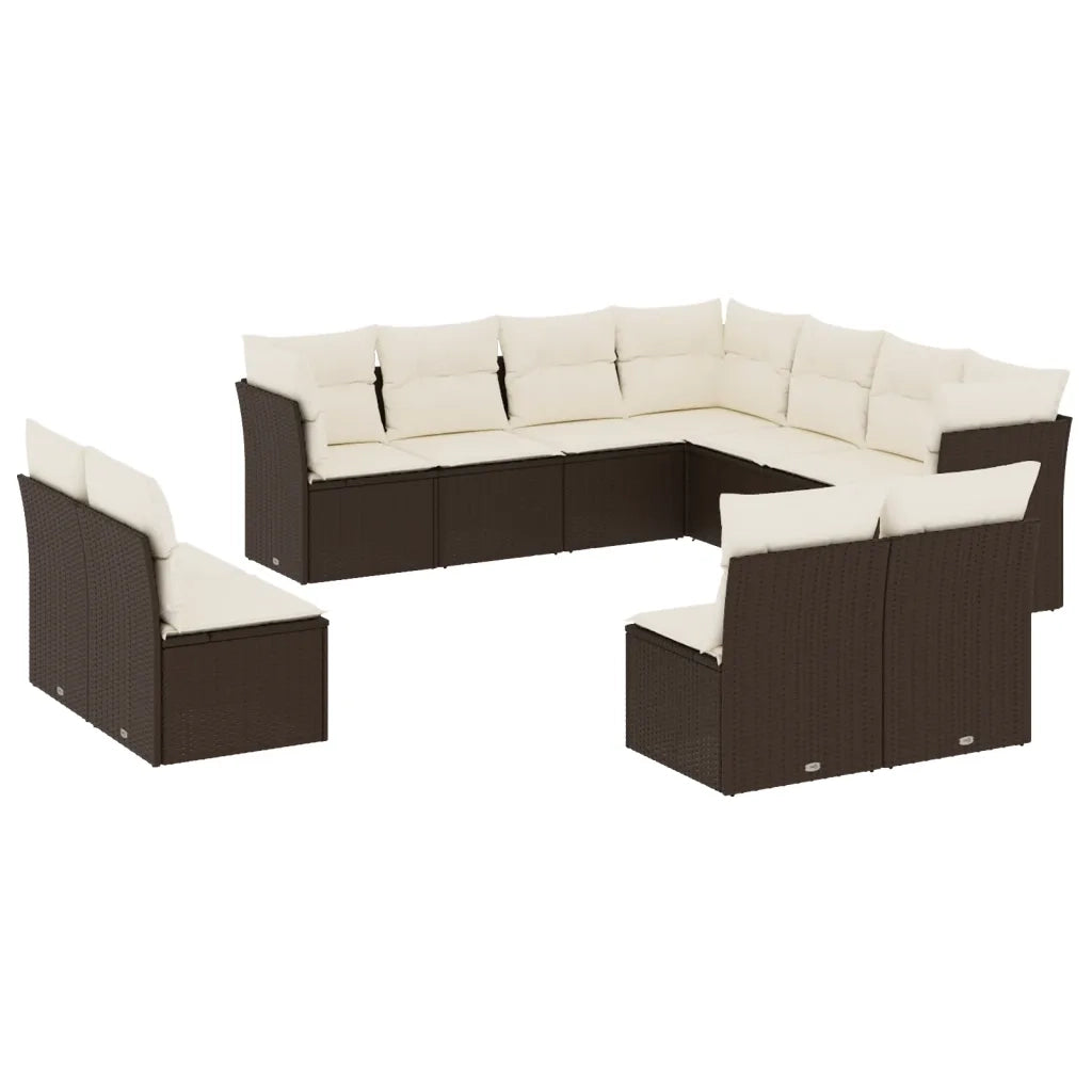 Set Divani da Giardino 11 pz con Cuscini Polyrattan Marrone 3249662