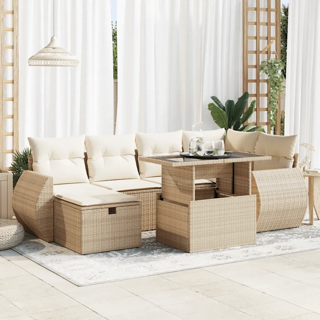 Set Divani da Giardino 7 pz con Cuscini Beige in Polyrattan 3327898