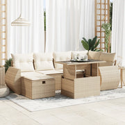 Set Divani da Giardino 7 pz con Cuscini Beige in Polyrattan 3327898