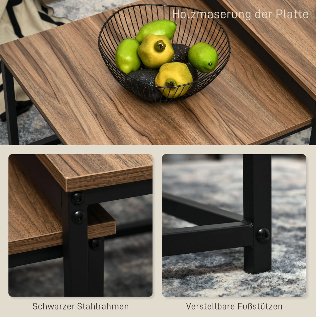 Set di 2 tavolini da caffè stile industriale 60x60x45 cm legno e acciaio