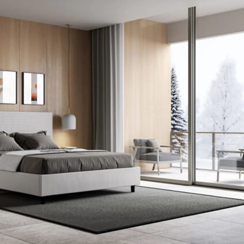 Letto matrimoniale contenitore imbottito 160x210 similpelle bianco Focus