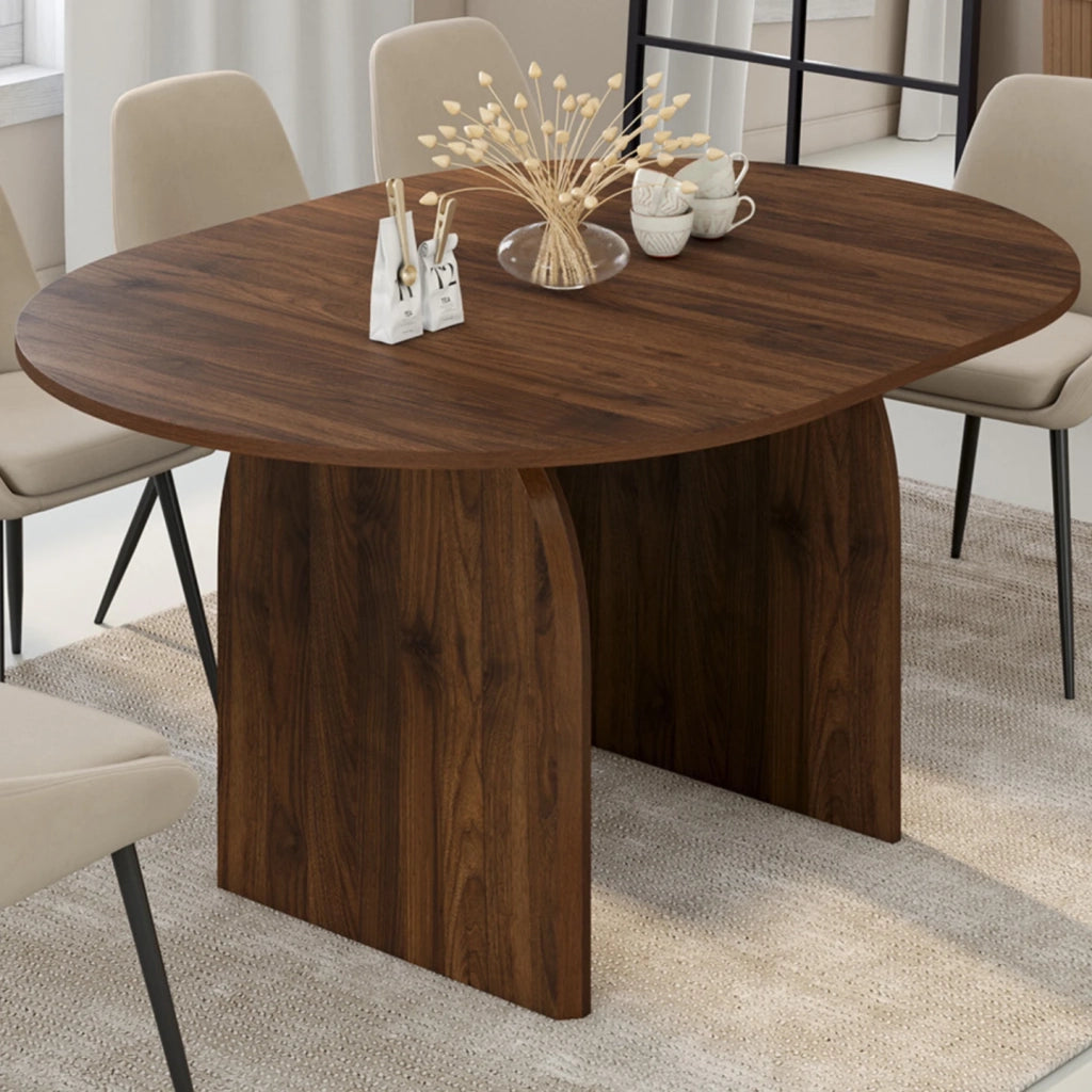 IDMarket - Tavolo da pranzo allungabile ovale in stile Japandi EDITH, da 4 a 8 persone, effetto noce, 110-150 cm