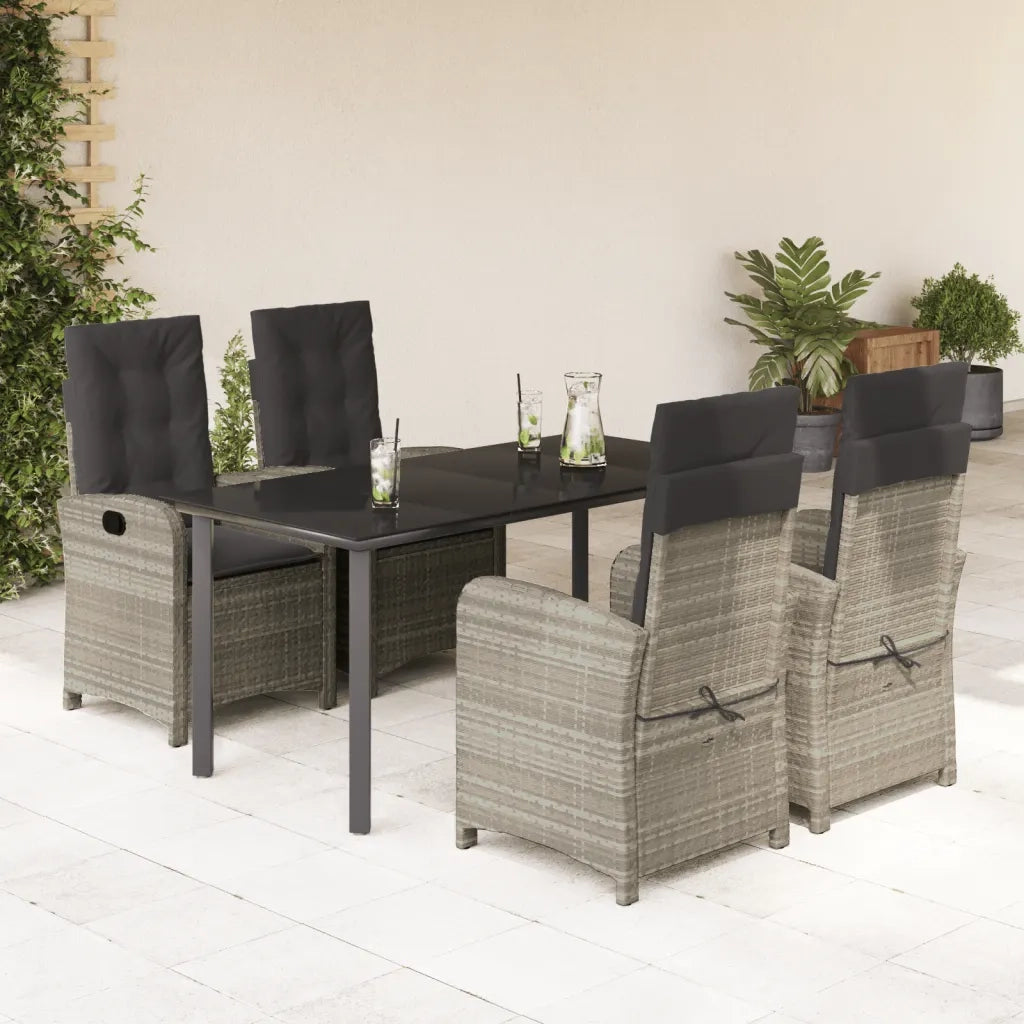 Set Pranzo da Giardino 5pz con Cuscini Grigio Chiaro Polyrattan 3212424
