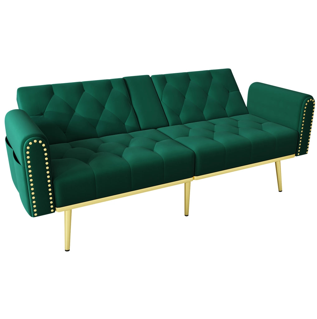 Divano letto multifunzione 175 × 80 × 73;5 cm in velluto verde con schienale regolabile