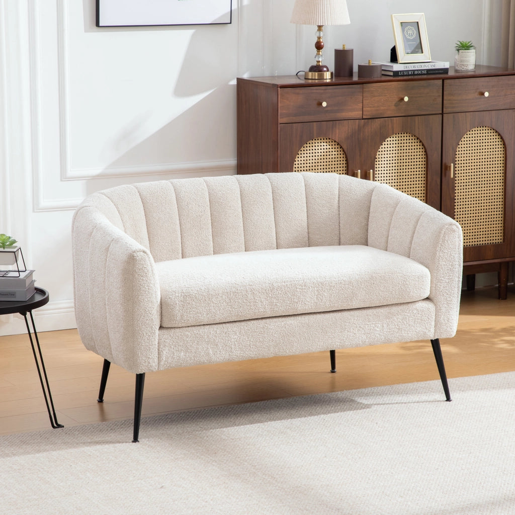 Divano 2 Posti Chenille con Gambe in Metallo ¨C Xylo ¨C Beige, Trapuntato