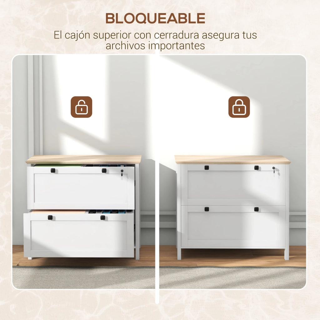 Mobile Archiviatore con 2 Cassetti e Ante ¨C Zephmum ¨C 79x40x72 cm Bianco e Rovere
