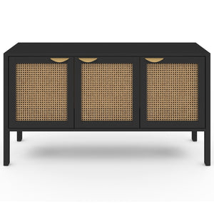 IDMarket - EDHEN 110 cm Credenza bassa a 3 ante in legno nero e canna da zucchero