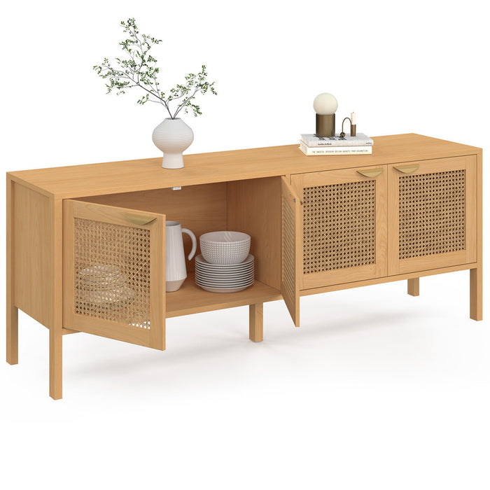 IDMarket - EDHEN 160 cm Credenza bassa a 4 ante in legno e vimini