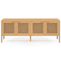 IDMarket - EDHEN 160 cm Credenza bassa a 4 ante in legno e vimini