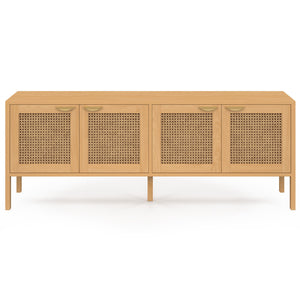 IDMarket - EDHEN 160 cm Credenza bassa a 4 ante in legno e vimini
