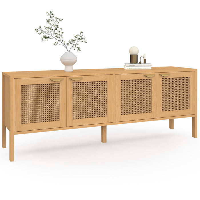 IDMarket - EDHEN 160 cm Credenza bassa a 4 ante in legno e vimini