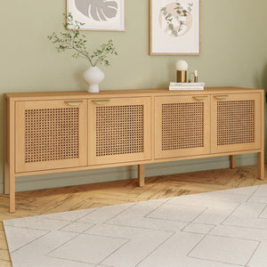 IDMarket - EDHEN 160 cm Credenza bassa a 4 ante in legno e vimini