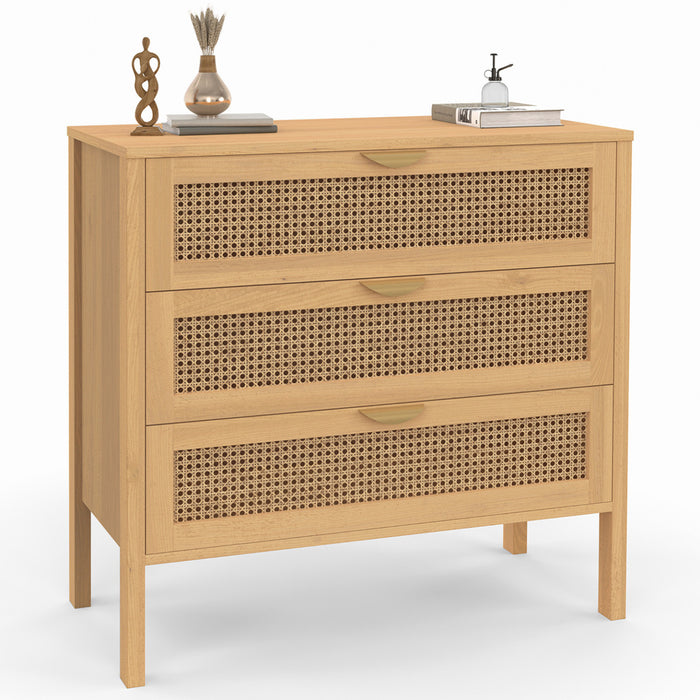 IDMarket - EDHEN Cassettone a 3 cassetti, 80 cm, in vimini color legno