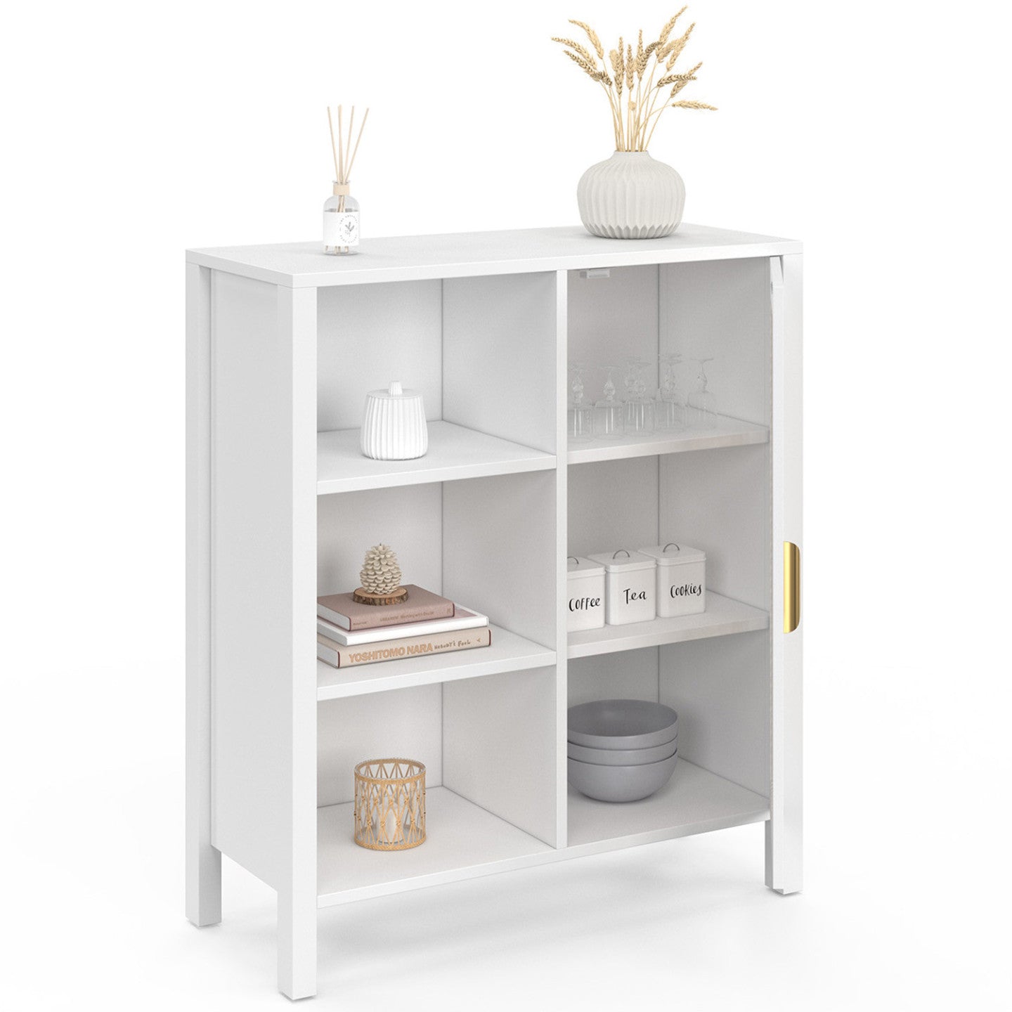 IDMarket - EDHEN credenza e armadietto bianco a 3 ripiani da 70 cm con teca