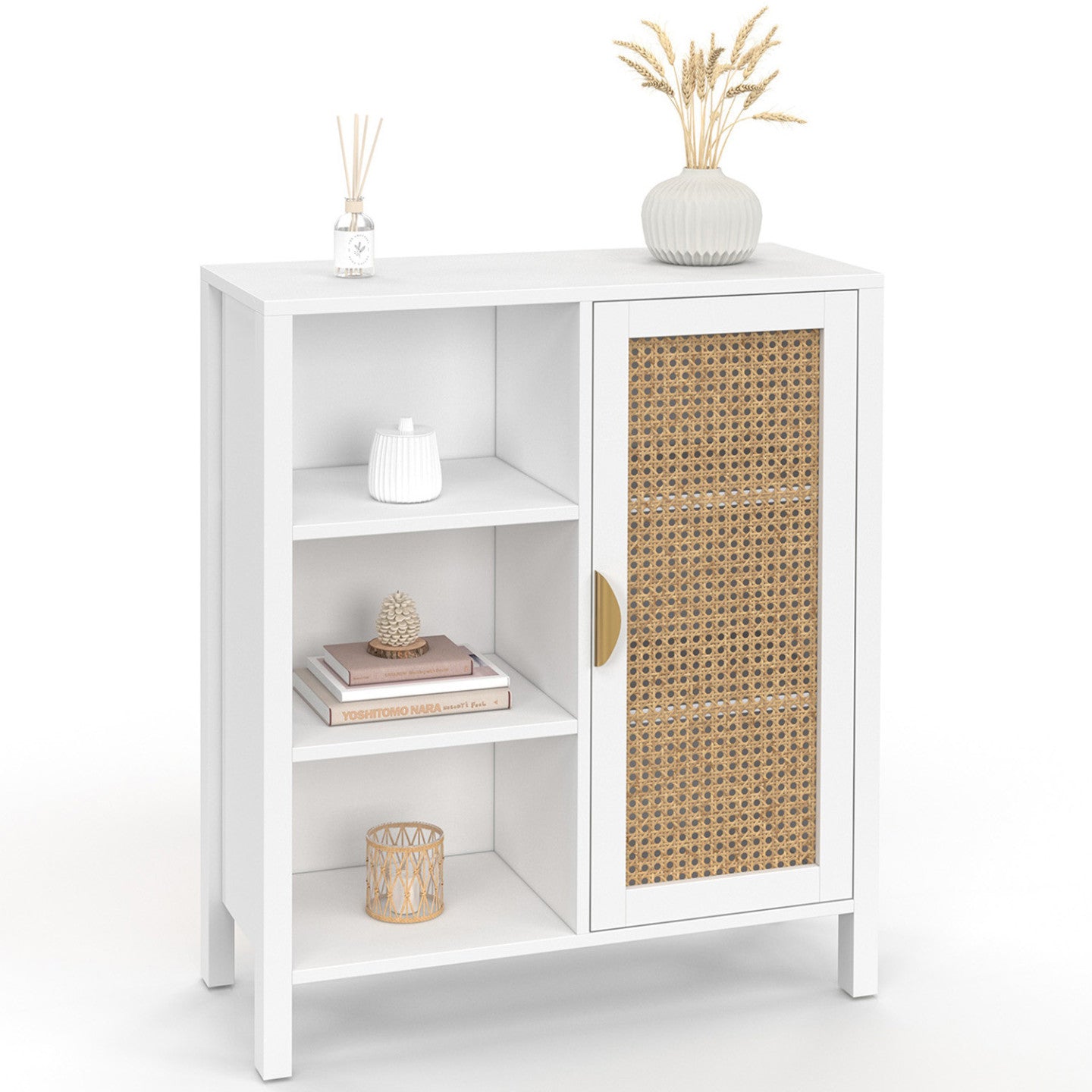 IDMarket - EDHEN credenza e armadietto bianco a 3 ripiani da 70 cm con teca