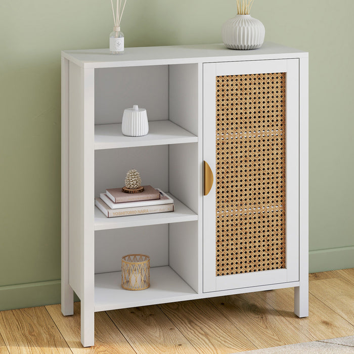 IDMarket - EDHEN credenza e armadietto bianco a 3 ripiani da 70 cm con teca