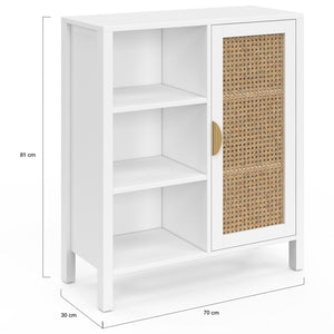 IDMarket - EDHEN credenza e armadietto bianco a 3 ripiani da 70 cm con teca