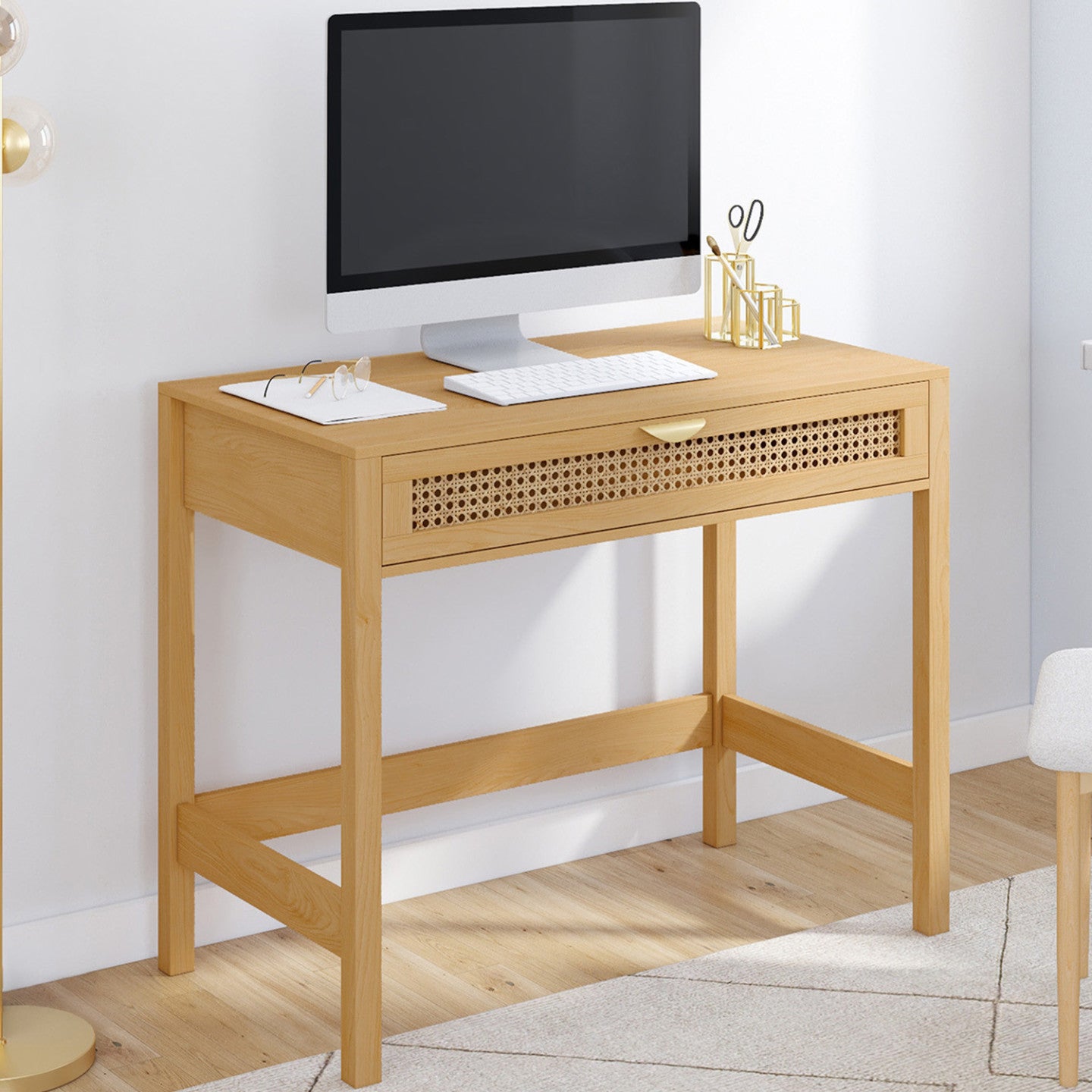 IDMarket - EDHEN Scrivania a 1 cassetto, legno e canna da zucchero