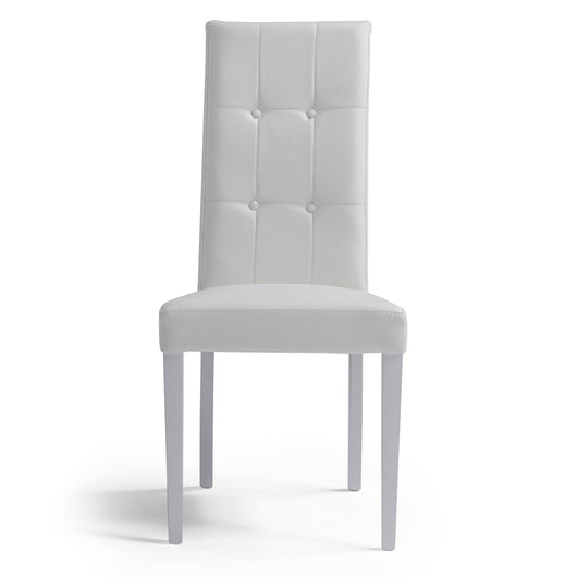 Set 2 sedie imbottite EDI 4 BOTTONI, ideale per sala da pranzo, soggiorno, ufficio,  tessuto ecopelle colore Bianco, Design moderno