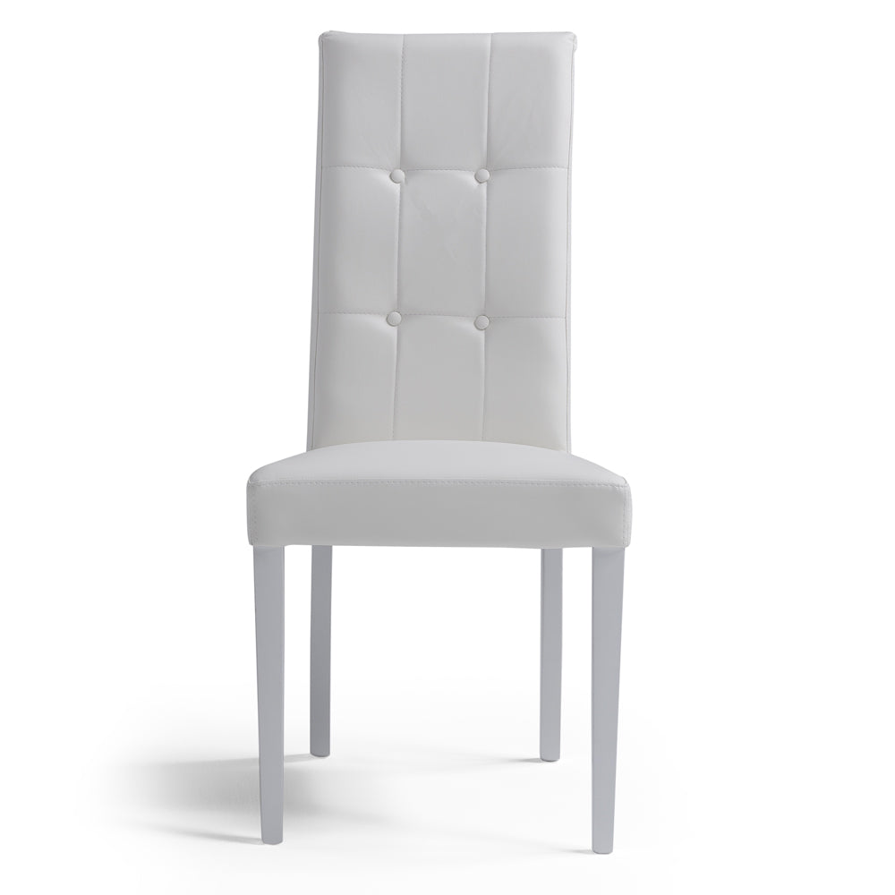 Sedia imbottita EDI 4 BOTTONI, ideale per sala da pranzo, soggiorno, ufficio,  tessuto ecopelle colore Bianco, Design moderno