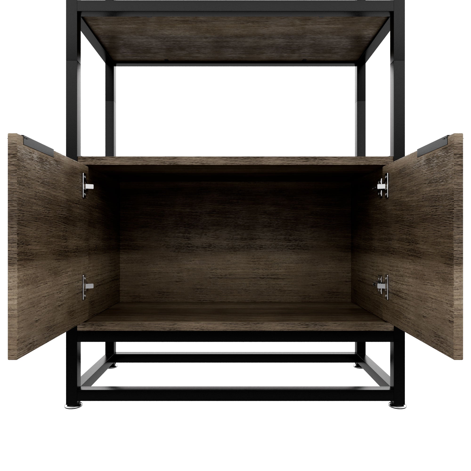 Edo - Scaffale Libreria a Muro 76x162,5x33,5 cm 3 Ripiani con Mobiletto 2 Ante in Legno Bleach Struttura in Metallo Nero