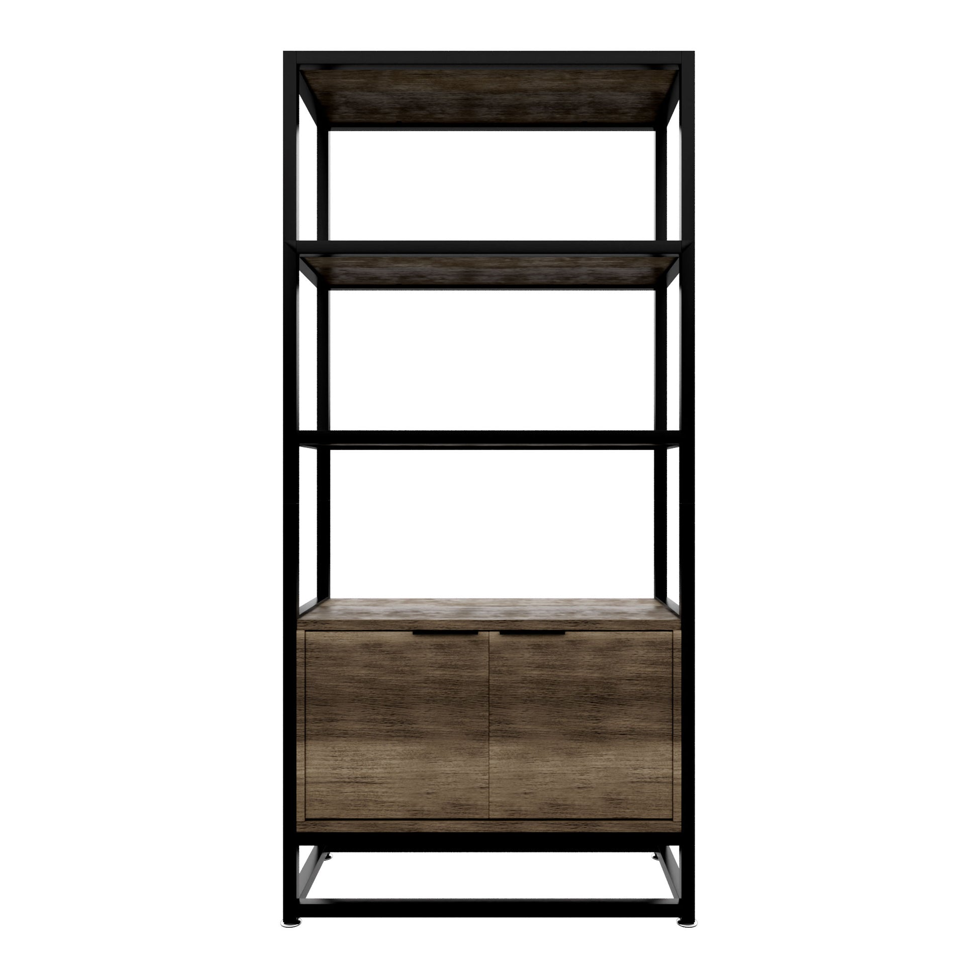 Edo - Scaffale Libreria a Muro 76x162,5x33,5 cm 3 Ripiani con Mobiletto 2 Ante in Legno Bleach Struttura in Metallo Nero