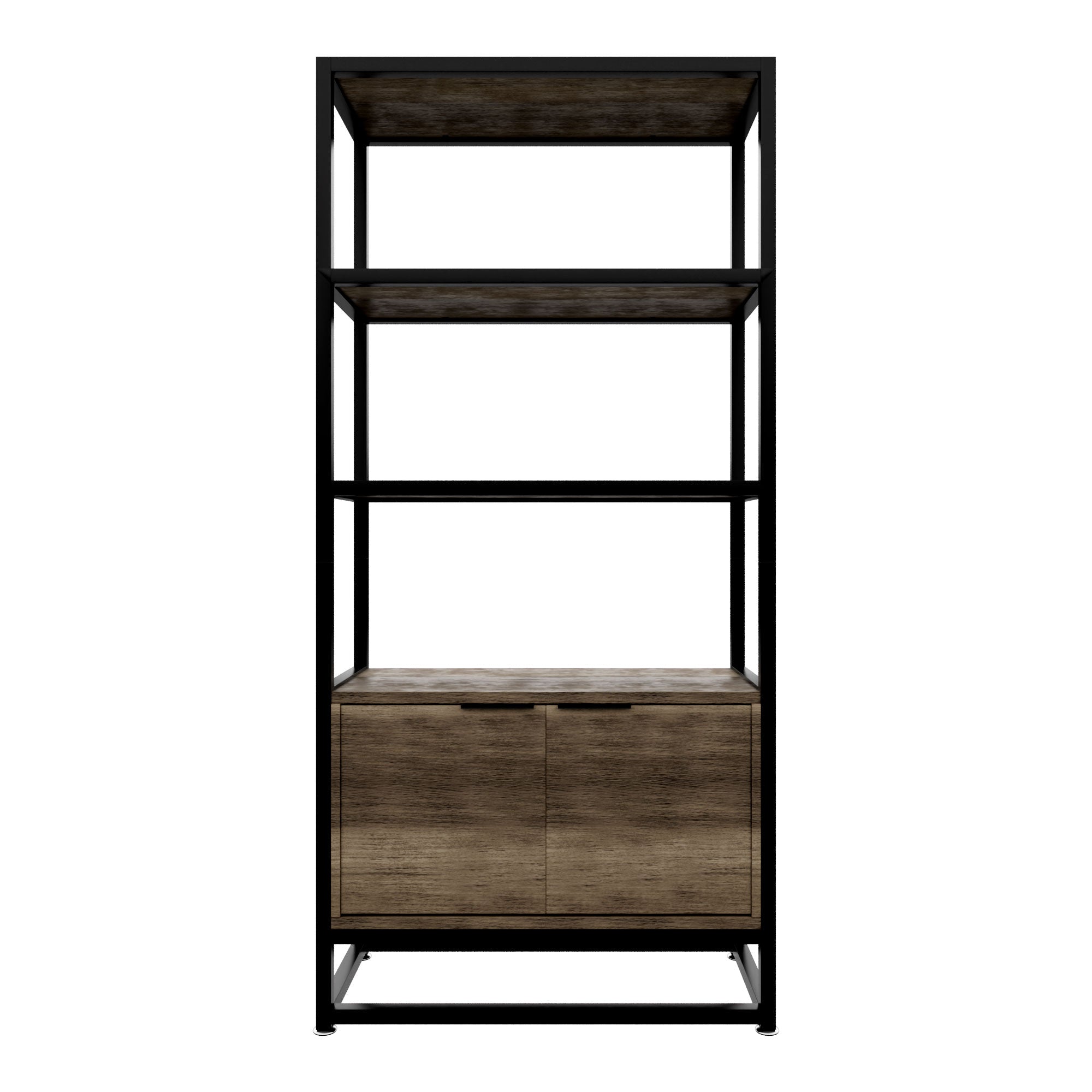 Edo - Scaffale Libreria a Muro 76x162,5x33,5 cm 3 Ripiani con Mobiletto 2 Ante in Legno Bleach Struttura in Metallo Nero