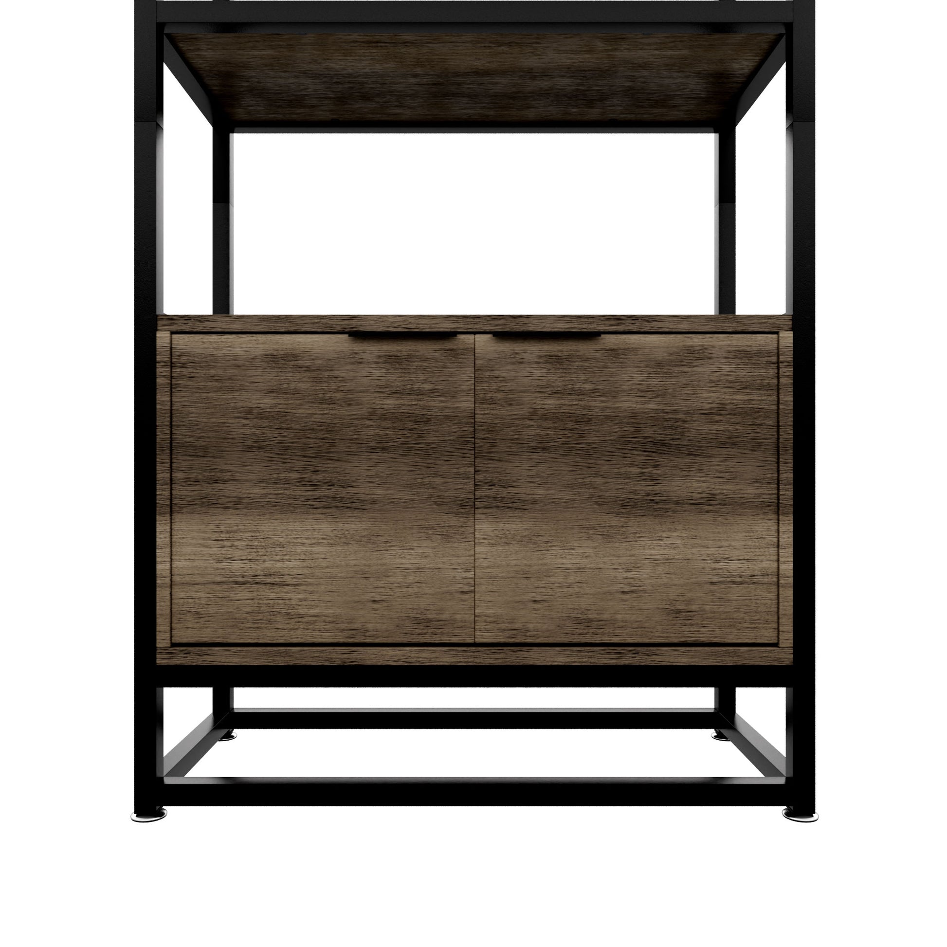 Edo - Scaffale Libreria a Muro 76x162,5x33,5 cm 3 Ripiani con Mobiletto 2 Ante in Legno Bleach Struttura in Metallo Nero