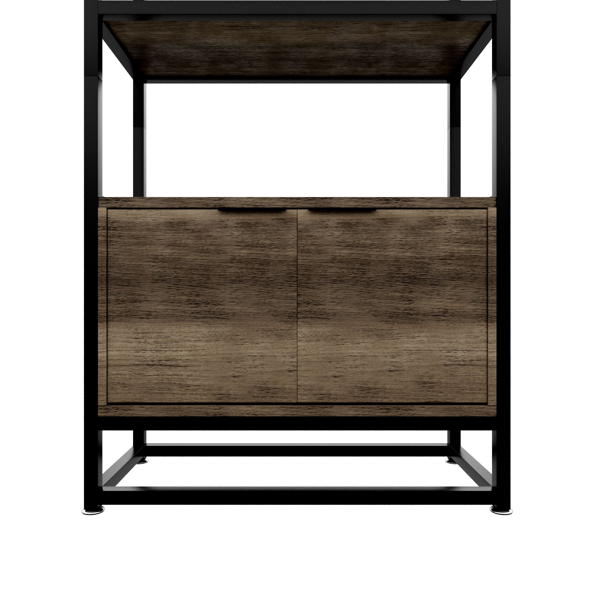 Edo - Scaffale Libreria a Muro 76x162,5x33,5 cm 3 Ripiani con Mobiletto 2 Ante in Legno Bleach Struttura in Metallo Nero
