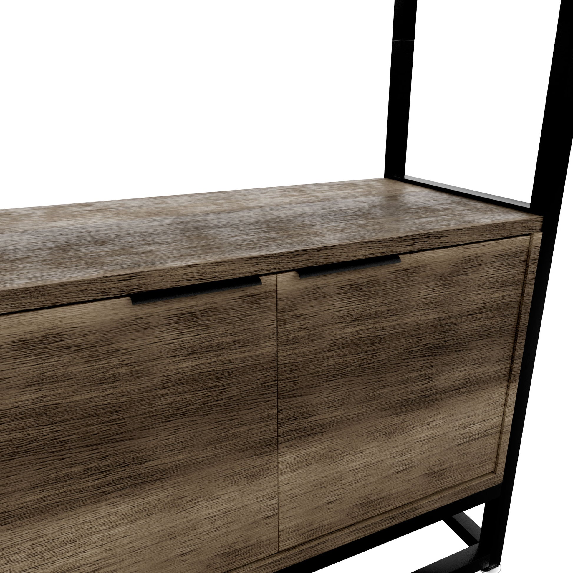 Edo - Scaffale Libreria a Muro 76x162,5x33,5 cm 3 Ripiani con Mobiletto 2 Ante in Legno Bleach Struttura in Metallo Nero