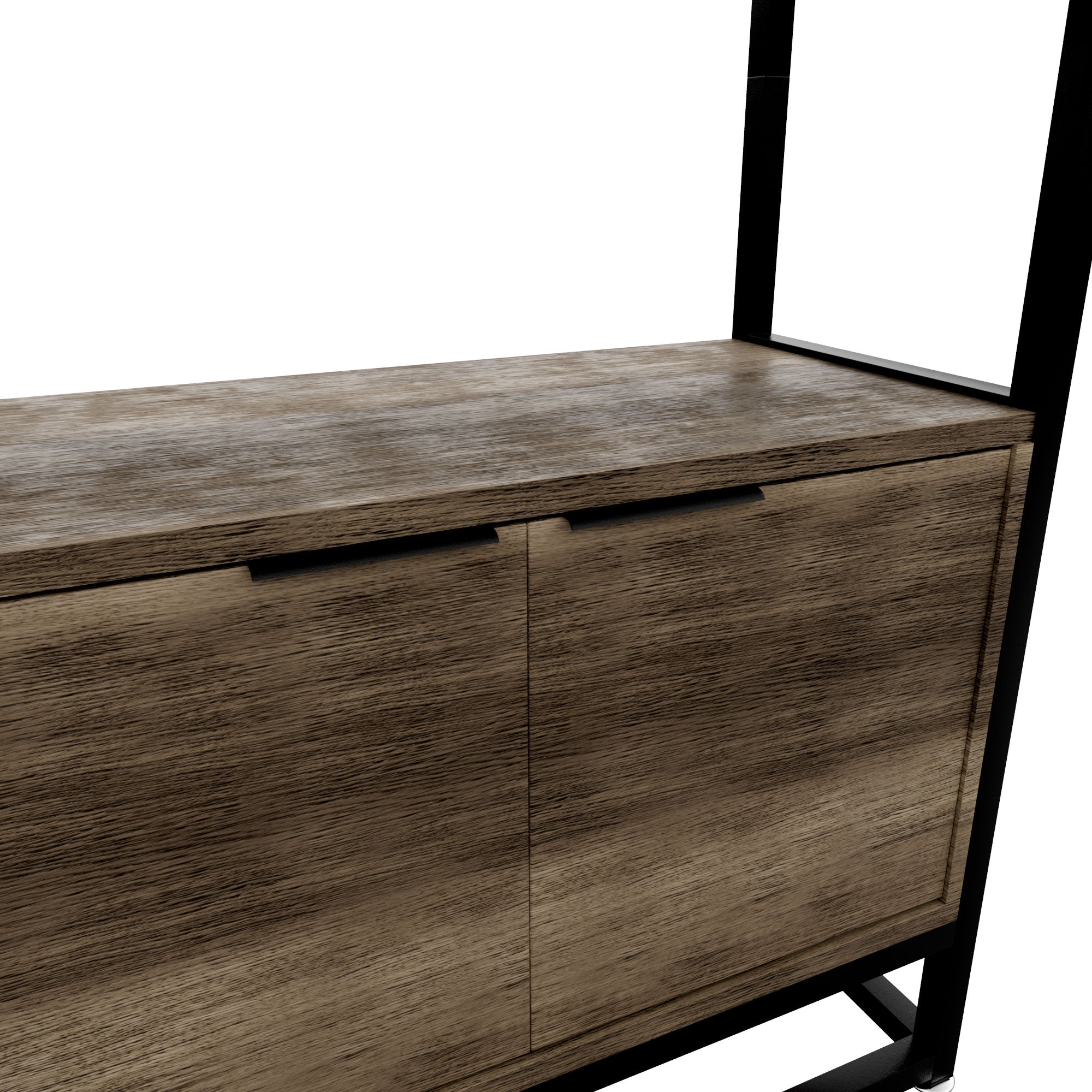 Edo - Scaffale Libreria a Muro 76x162,5x33,5 cm 3 Ripiani con Mobiletto 2 Ante in Legno Bleach Struttura in Metallo Nero