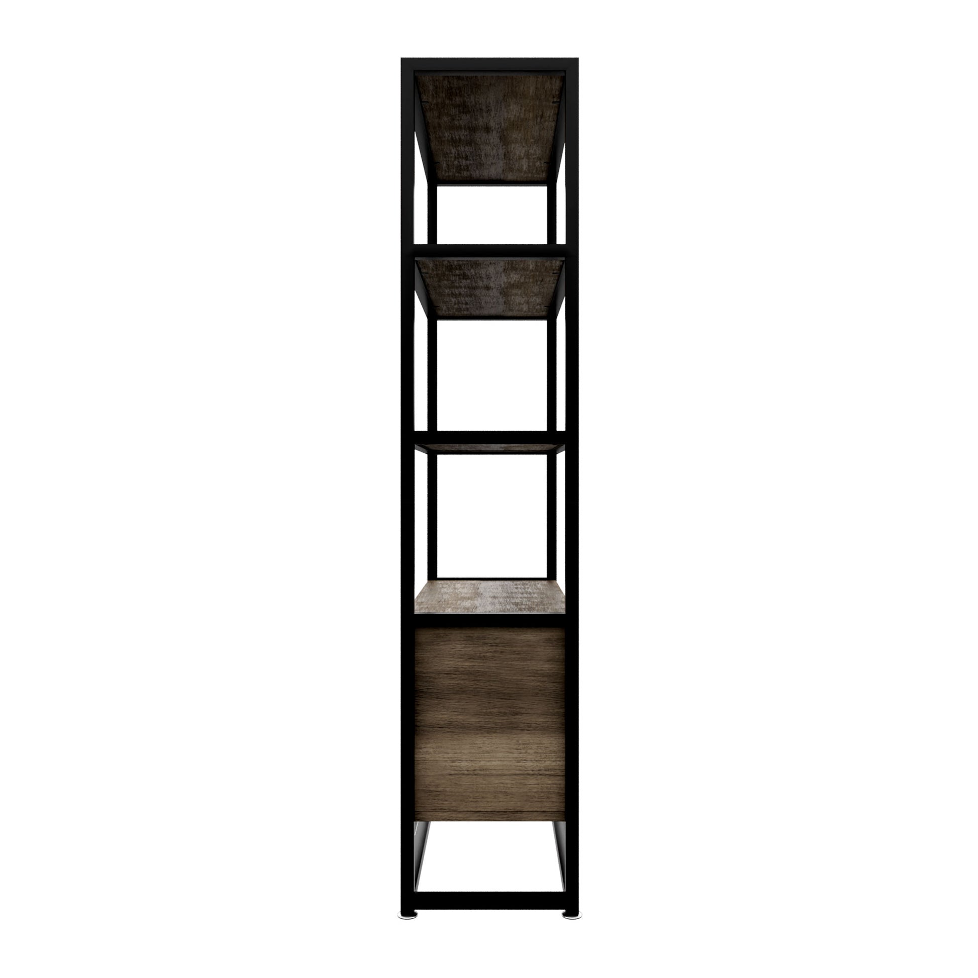 Edo - Scaffale Libreria a Muro 76x162,5x33,5 cm 3 Ripiani con Mobiletto 2 Ante in Legno Bleach Struttura in Metallo Nero