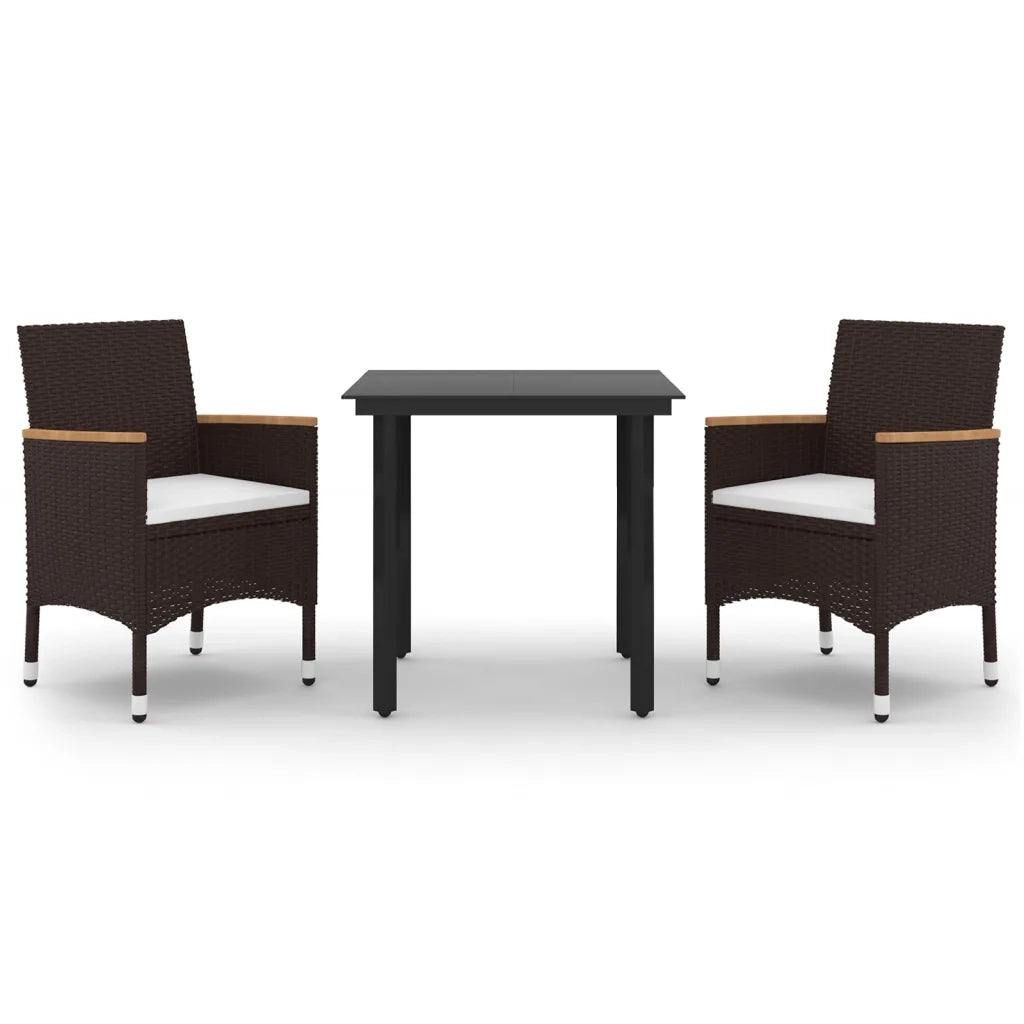 Set da Pranzo per Giardino 3 pz con Cuscini Polyrattan e Vetro 3099769