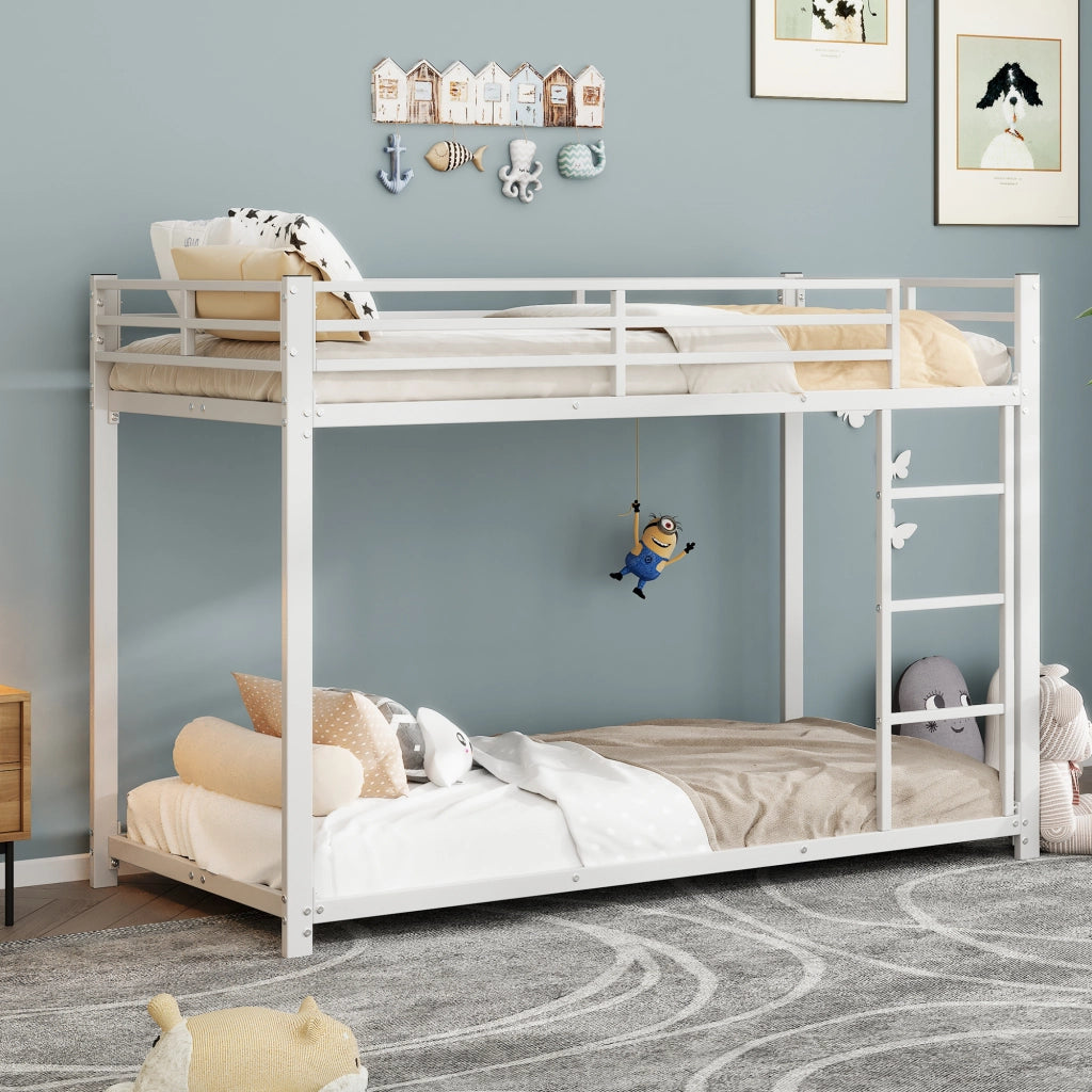 Letto a Castello 90x200 cm; 2 Posti - Sponde di Sicurezza; Struttura Salvaspazio - in Metallo Bianco