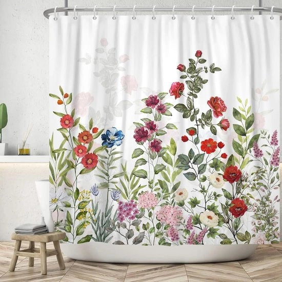 Douchegordijn a fiori 180 x 200 cm - Design primaverile, Impermeabile, Lavabile Poliestere, Ideale per la stanza da bagno